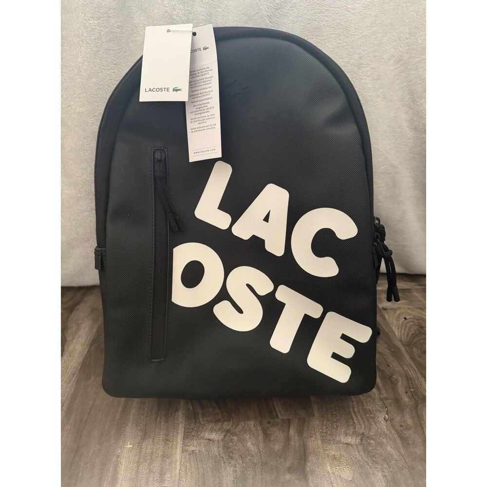 Lacoste Men's Black/White Logo Medium Backpack